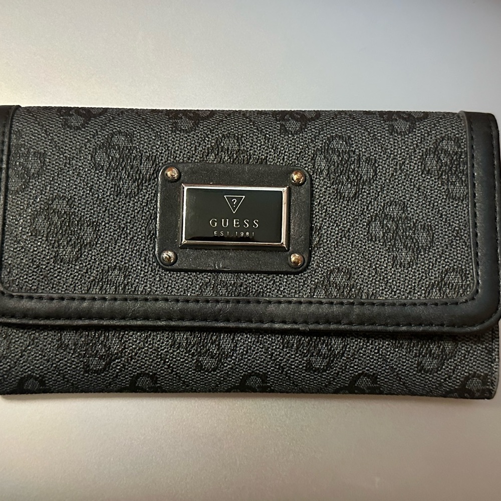 Guess black and dark gray monogrammed wallet